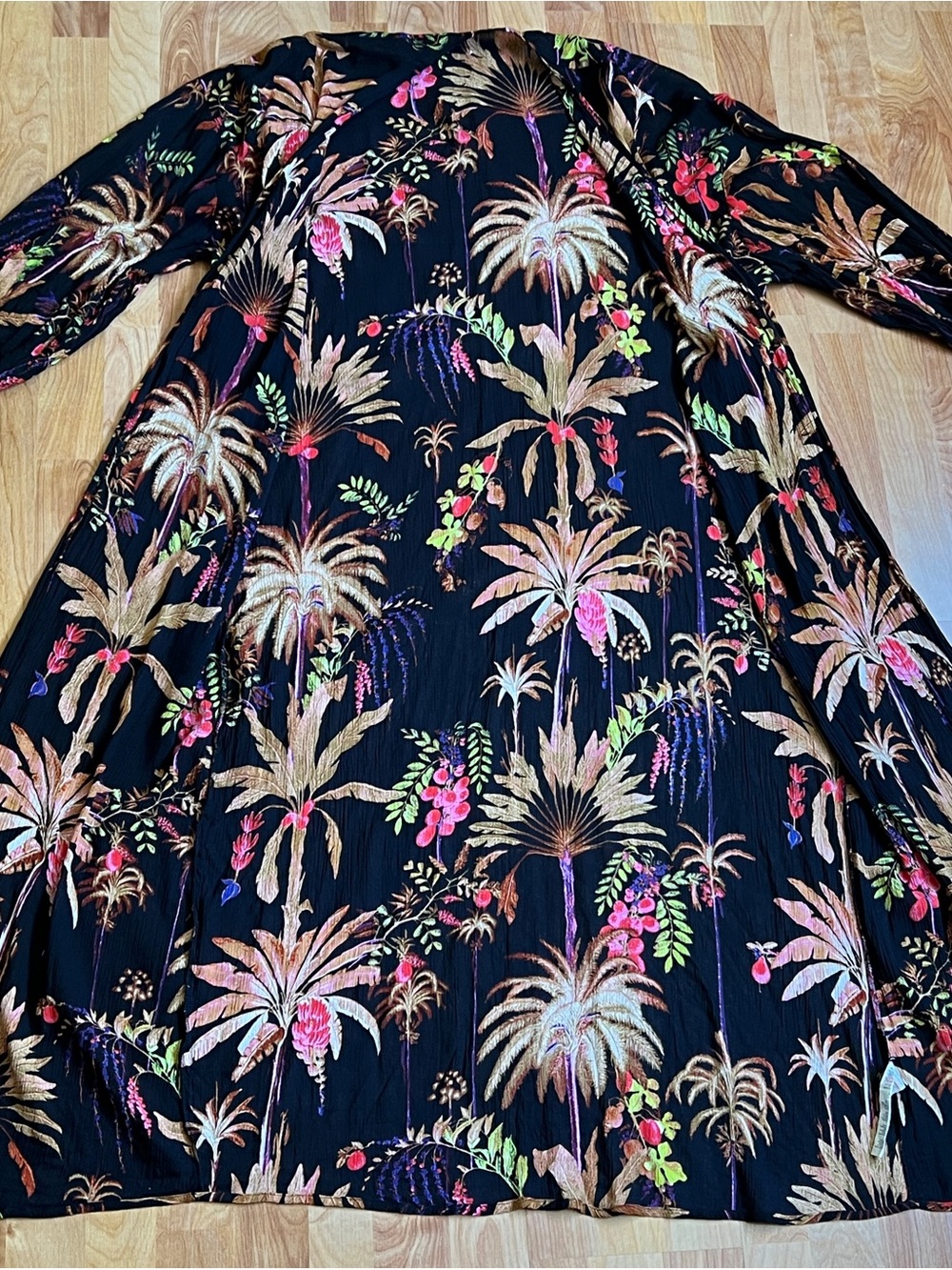 Nasty Gal Black Maxi Tropical Palm Print Kimono Airy Open Viscose sz L